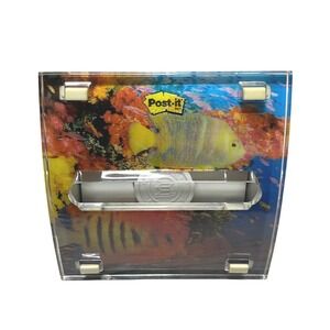 Post-it Note Pop-up Dispenser Tropical Fish Coral Reef Ocean 3x3 Lucite Weighted